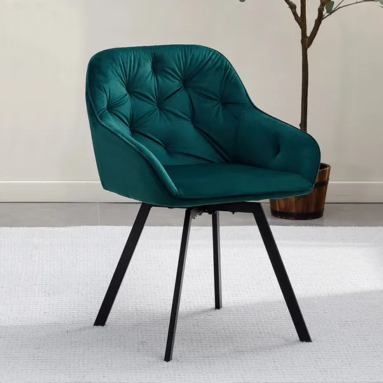 BOXED SET OF 2 GARVIES GREEN BLUVEL  SWIVEL DINING CHAIRS