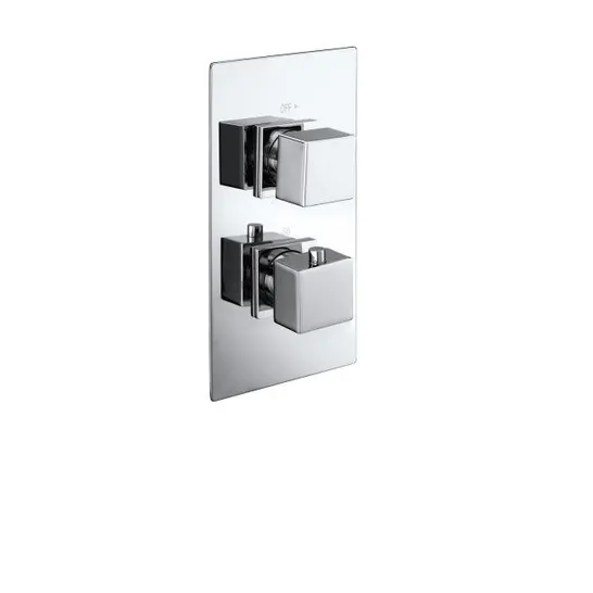 SET OF 3 CUBE SQUARE TWIN SHOWER VALVES WITH DIVERTER 2 OUTLETS 