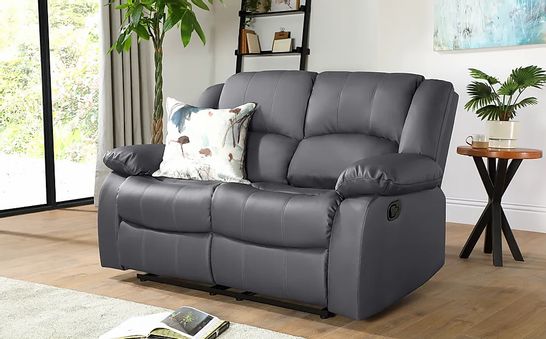 BOXED DESIGNER DAKOTA FAUX GREY LEATHER MANUAL RECLINING TWO SEATER SOFA