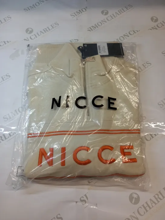 NICCE FERNDALE 1/4 ZIP SWEATER IN WHITE AND GINGER SIZE SMALL