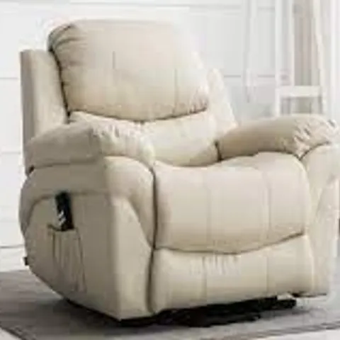 BOXED MADRID CREAM FAUX LEATHER DUAL POWER RISE & RECLINING EASY CHAIR (2 BOXES)