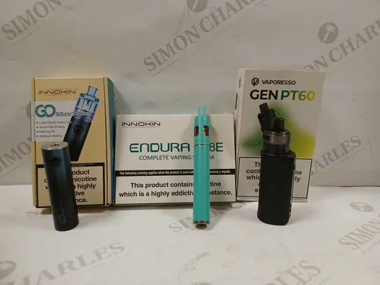 BOX OF APPROX 15 VAPES TO INCLUDE - VAPORESSO GEN PT60 - INNOKIN ENDURA T18E VAPING SYSTEM - INNOKIN GO MAX TURBO