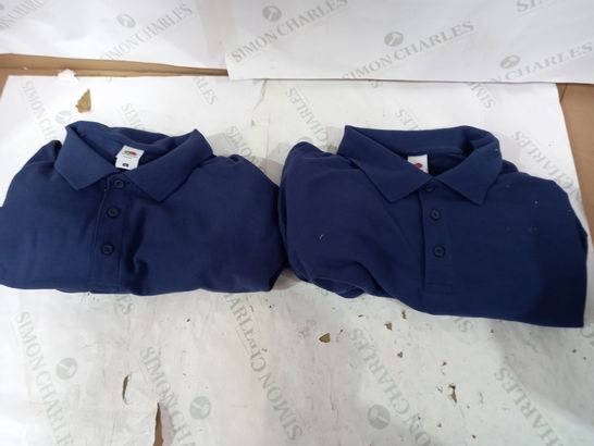 BOX OF 2 FRUIT OF THE LOOM BLUE LONG SLEEVE POLO SHIRTS XL