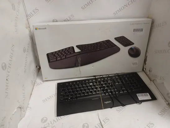 BOX OF 8 PERIPHERAL ITEMS TO INCLUDE RAPOO N2400 KEYBOARD, LOGHITECH K740 ILLUMINATE KEYBOARD, MICROSOFT SCULPT ERGONOMIC, ETC