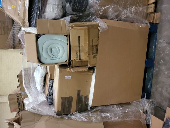 PALLET OF A SIGNIFICANT QUANTITY OF ASSORTED HOME ITEMS TO INCLUDE MEMORY FOAM CERVICAL PILLOW, ZZZNEST WEIGHTED BLANKET AND HOME DEAS NON SLIP ABSORBANT BATH RUG