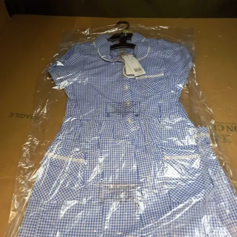 BOX OF APPROX 20 BLUE SCHOOL PINAFORE DRESSES SIZE 9/10 YEARS