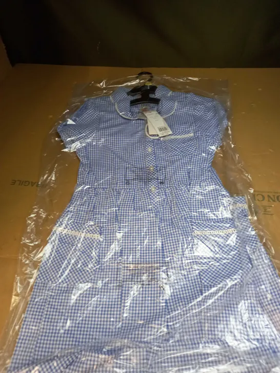 BOX OF APPROX 20 BLUE SCHOOL PINAFORE DRESSES SIZE 9/10 YEARS