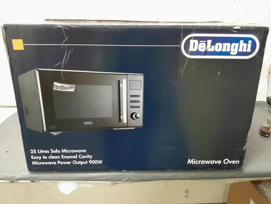 BOXED DELONGHI SOLO MICROWAVE BLACK 25 LITRES - COLLECTION ONLY