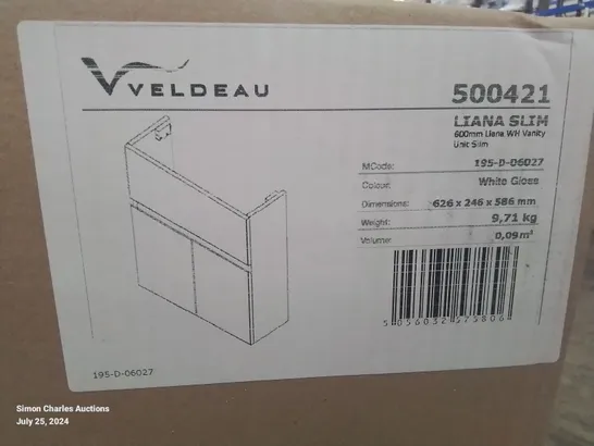 2 X BRAND NEW BOXED VELDEAU LIANA SLIM 600MM WH VANITY- WHITE GLOSS 