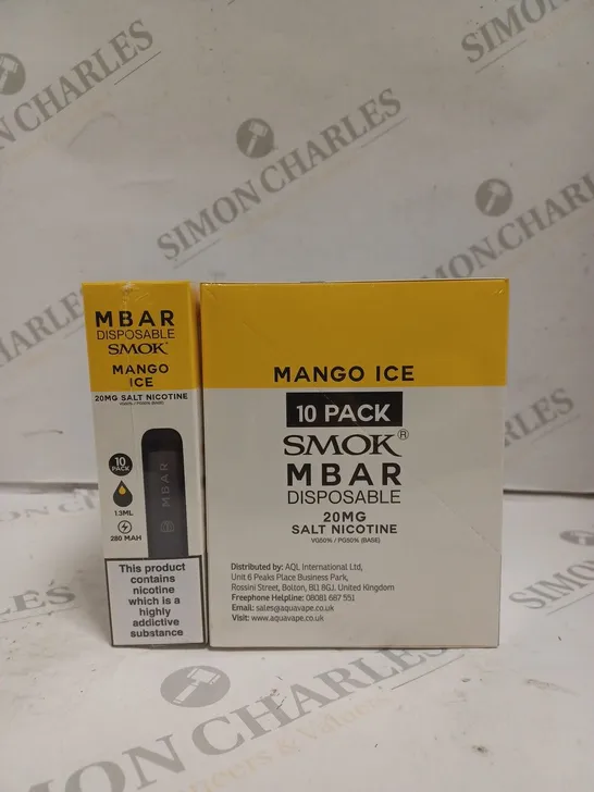 BOXED 1 PACK OF 10 SMOK M BAR DISPOSABLE VAPES - MANGO ICE. 