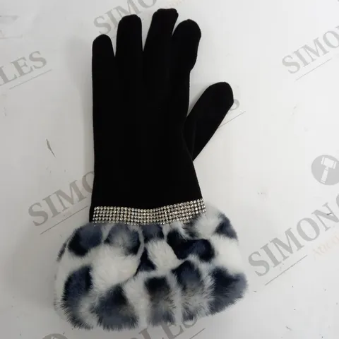 FRANK USHER FLUFF CUFF BLACK GLOVES 