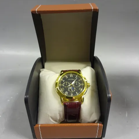 MENS LA BANUS WATCH – GOLD COLOUR CASE – LEATHER STRAP