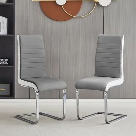 BOXED SET OF 2 SYMPHONY FAUX LEATHER DINING CHAIR IN WHITE AND GREY (1 BOX)