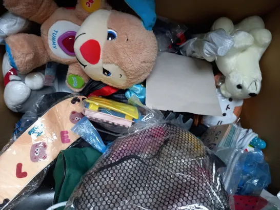 BOX OF APPROXIMATELY 10 ASSORTED TOYS AND GAMES TO INCLUDE UNICORN JEWELS, GEL PENS, WOODEN DRUMSTICKS, ETC - COLLECTION ONLY