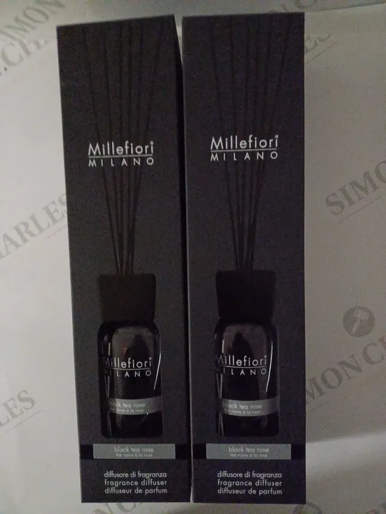 LOT OF 2 X 250ML MILLEFIORI MILANO BLACK TEA ROSE FRAGRANCE DIFFUSER 