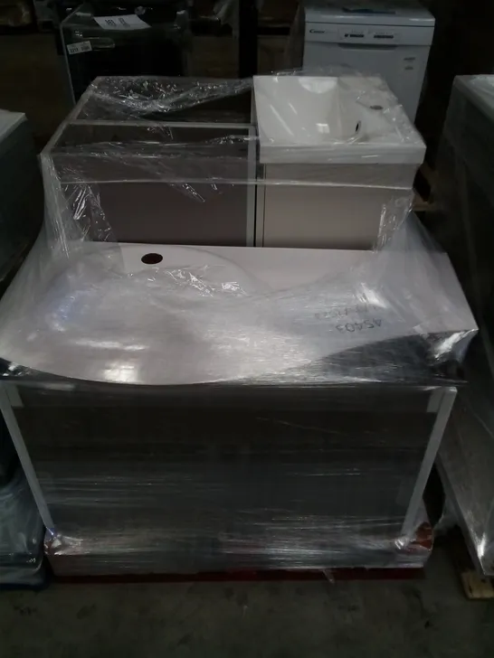 PALLET OF ASSORTED END OF LINE BATHROOM STOCK INCLUDING BASINS & VANITY UNITS  