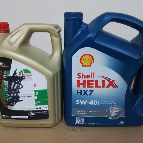 LOT OF 2 ASSORTED VEHICLE OILS INCLUDES CASTROL 10W-40 MOTORCYCLE & SHELL HX7 5W-40