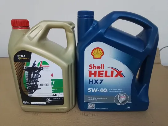 LOT OF 2 ASSORTED VEHICLE OILS INCLUDES CASTROL 10W-40 MOTORCYCLE & SHELL HX7 5W-40