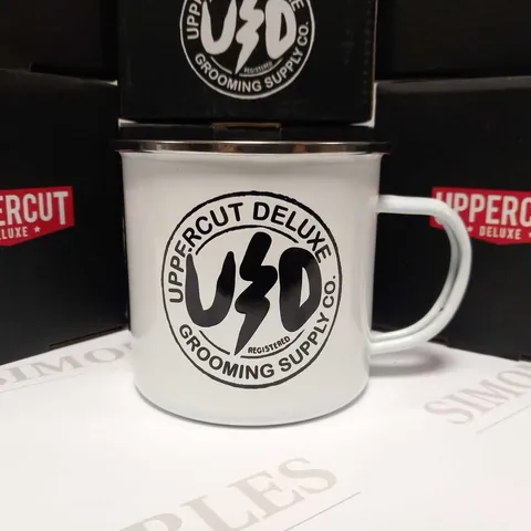 PALLET OF APPROXIMATELY 1001 BRAND NEW UPPERCUT DELUXE GROOMING SUPPLY CO ENAMEL MUGS