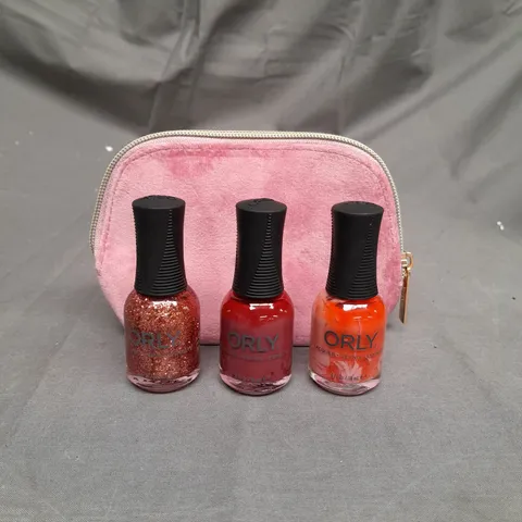 ORLY SET OF 3 NAIL POLISHES WITH PINK VELVET BAG