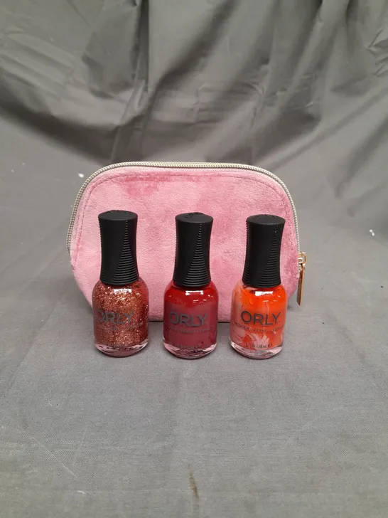 ORLY SET OF 3 NAIL POLISHES WITH PINK VELVET BAG