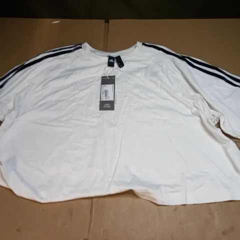 ADIDAS WHITE STRIPED CROPPED T-SHIRT - XL