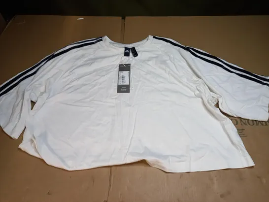 ADIDAS WHITE STRIPED CROPPED T-SHIRT - XL