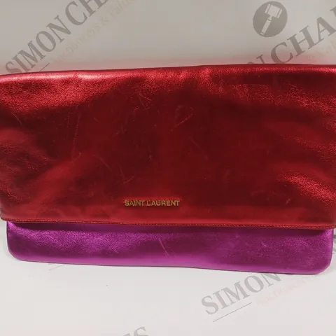 SAINT LAURENT PINK/RED SHINY FOLDING CLUTCH BAG