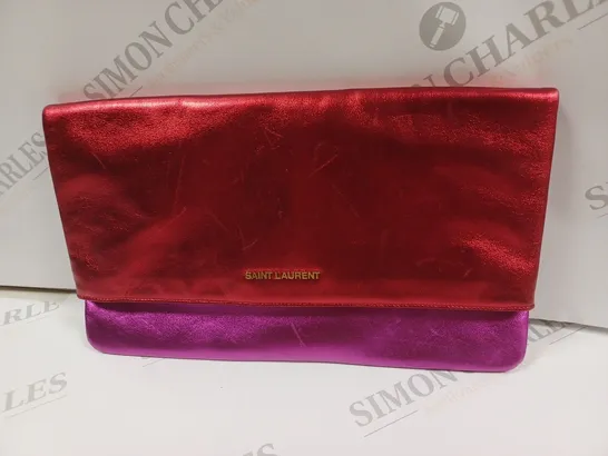 SAINT LAURENT PINK/RED SHINY FOLDING CLUTCH BAG