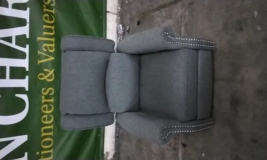 QUALITY DESIGNER GREY FABRIC STUDDED ARMCHAIR 