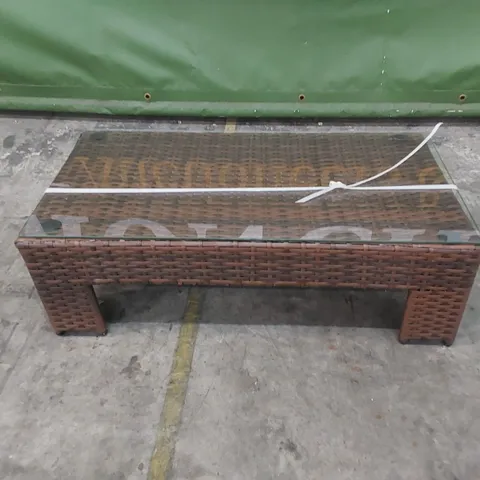 DESIGNER SMALL CHOCOLATE MIX RATTAN COFFEE TABLE WITH GLASS TOP