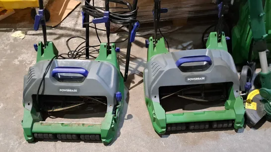 LOT OF 5 UNBOXED POWERBASE GARDEN APPLIANCES TO INCLUDE ROTARY AIRERS, PRESSURE WASHER AND STRIMMERS