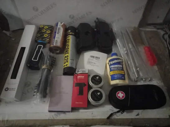 GROUP OF APPROX 15 ASSORTED ITEMS TO INCLUDE SILICONE, MEDKIT, WOOD GLUE ETC