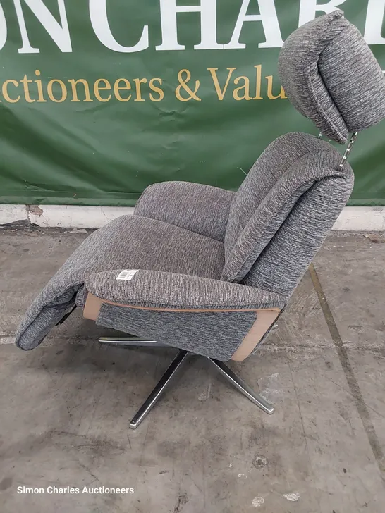 QUALITY BRITISH DESIGNER G PLAN OSLO POWER RECLINING SWIVEL CHAIR MIRAGE SLATE FABRIC 