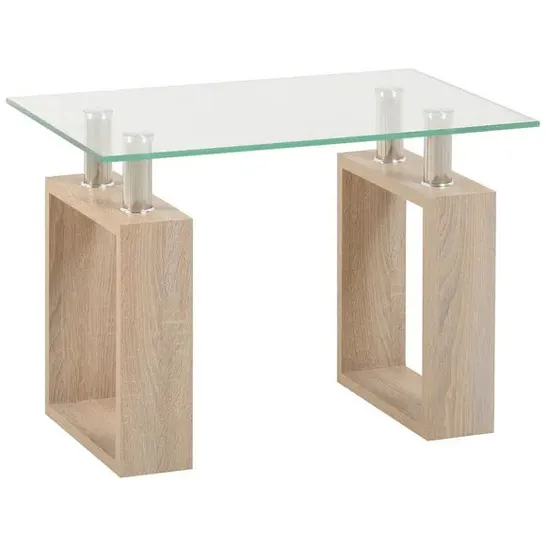 BOXED MILAN LAMP TABLE - LIGHT SONOMA OAK / CLEAR GLASS / SILVER - THE GLASS IS BROKEN