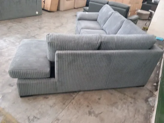 DESIGNER GREY CORDED FABRIC CORNER SOFA