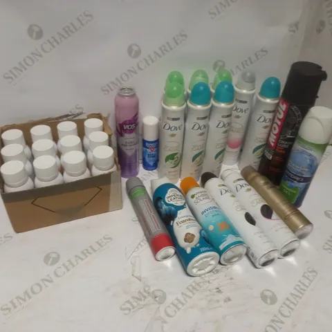 BOX OF  ASSORTED HEALTH AND BEAUTY PRODUCTS - INCLUDING DOVE, DEODERANT, MICROBURST 3000 AIR NEUTRALISER