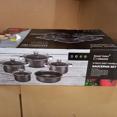 DANIEL JAMES 9-PIECE GREY MARBLE SAUCEPAN SET