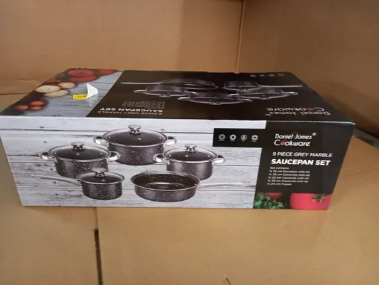 DANIEL JAMES 9-PIECE GREY MARBLE SAUCEPAN SET