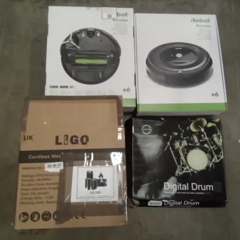 PALLET OF ASSORTED ITEMS INCLUDING IROBOT ROOMBA VACUUM CLEANER, DIGITAL DRUM MAT, CORDLESS WET DRY VACUUM CLEANER