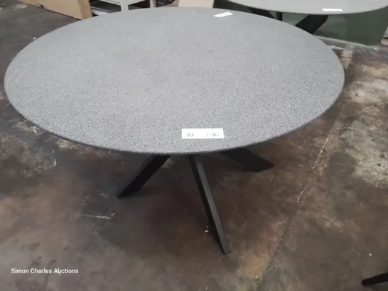 DESIGNER CIRCULAR GLASS TOP DINING TABLE ON METAL X SUPPORTS