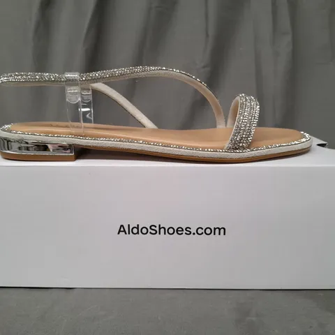 BOXED PAIR OF ALDO WICOREBETH OPEN TOE SANDALS IN DIAMANTE EFFECT UK SIZE 7