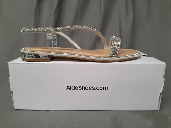 BOXED PAIR OF ALDO WICOREBETH OPEN TOE SANDALS IN DIAMANTE EFFECT UK SIZE 7