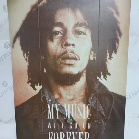 ART GROUP MUSIC FOREVER VINTAGE ADVERTISEMENT ON WOOD BOB MARLEY 40 X 60CM