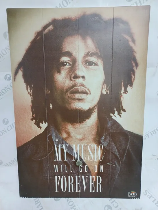 ART GROUP MUSIC FOREVER VINTAGE ADVERTISEMENT ON WOOD BOB MARLEY 40 X 60CM