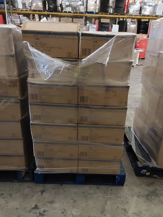 PALLET OF APPROXIMATELY 70 X BOXES OF BRAND NEW GEORGE HOME 1L GREY CERAMIC CLIP LID GLASS CANNISTERS - 8 JARS/CANNISTERS PER BOX