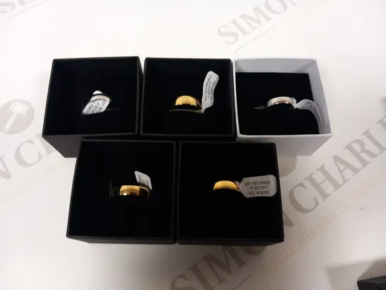 5 ASSORTED 9CT GOLD/WHITE GOLD PERSONALISED RINGS