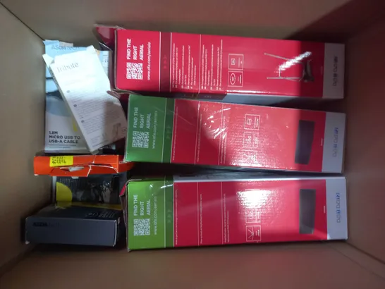 BOX OF APPROXIMATELY 10 ASSORTED ELECTRICAL ITEMS TO INCLUDE ASDA TECH SYNC AND CHARGE CABLE, MIXX EX1 WIRELESS HEADPHONES, BLACKWEB SYNC AND CHARGE CABLE, ETC