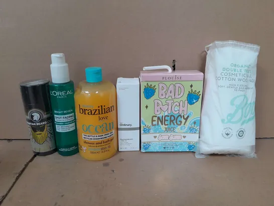 BOX OF APPROX 15 ASSORTED HEALTH AND BEAUTY ITEMS TO INCLUDE -  LOREAL SPOT FADING , SUNNY BRAZILIAN SHOWER AND BATH GEL , PLOUISE BAD B*TCH ENERGY ETC