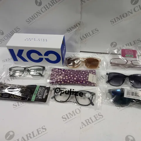 BOX TO CONTAIN APPROX. 20 X ASSORTED PAIRS OF GLASSES & SUNGLASSES. BRANDS AND SIZES VARY 